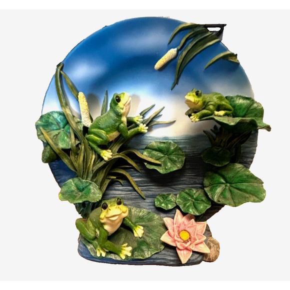 Herco Plate Frogs Ceramic 3-D Plate Statue Figurine Frogs, Waterlilies Gift - Picture 12 of 16